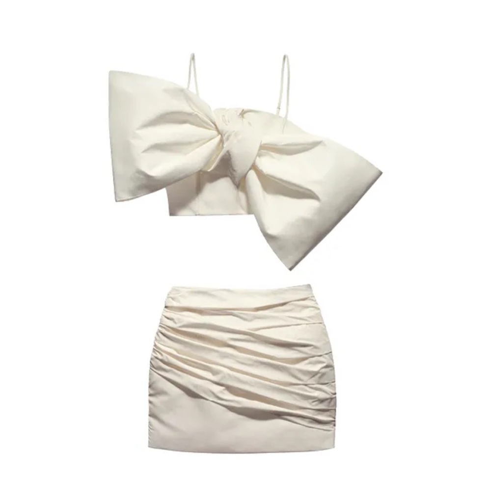 H&M Cream Skirt Set with Bow Detail XS